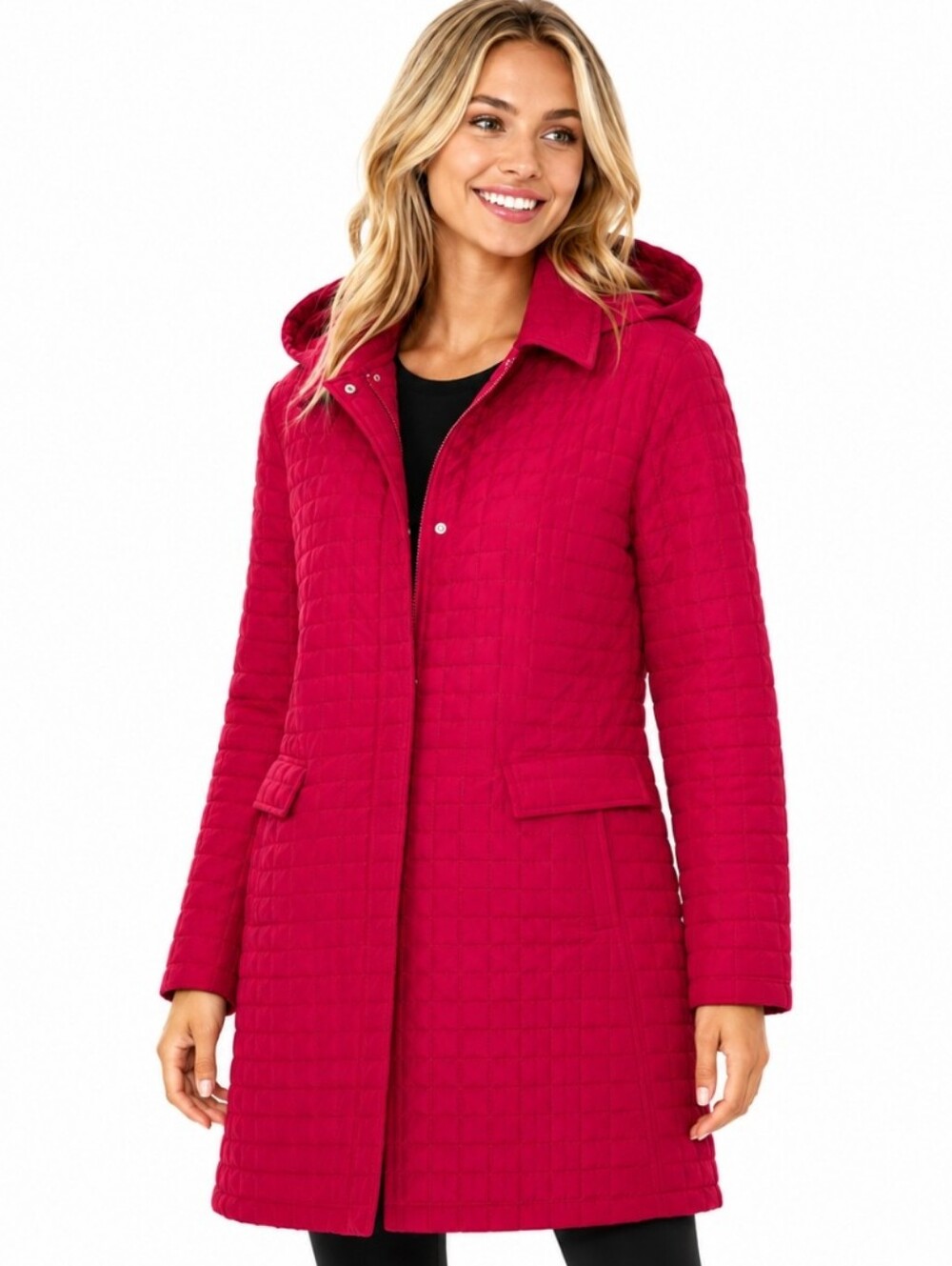 Fitz-Wright Women's Quilted Removeable Hooded Red Coat (Sz:Med)
